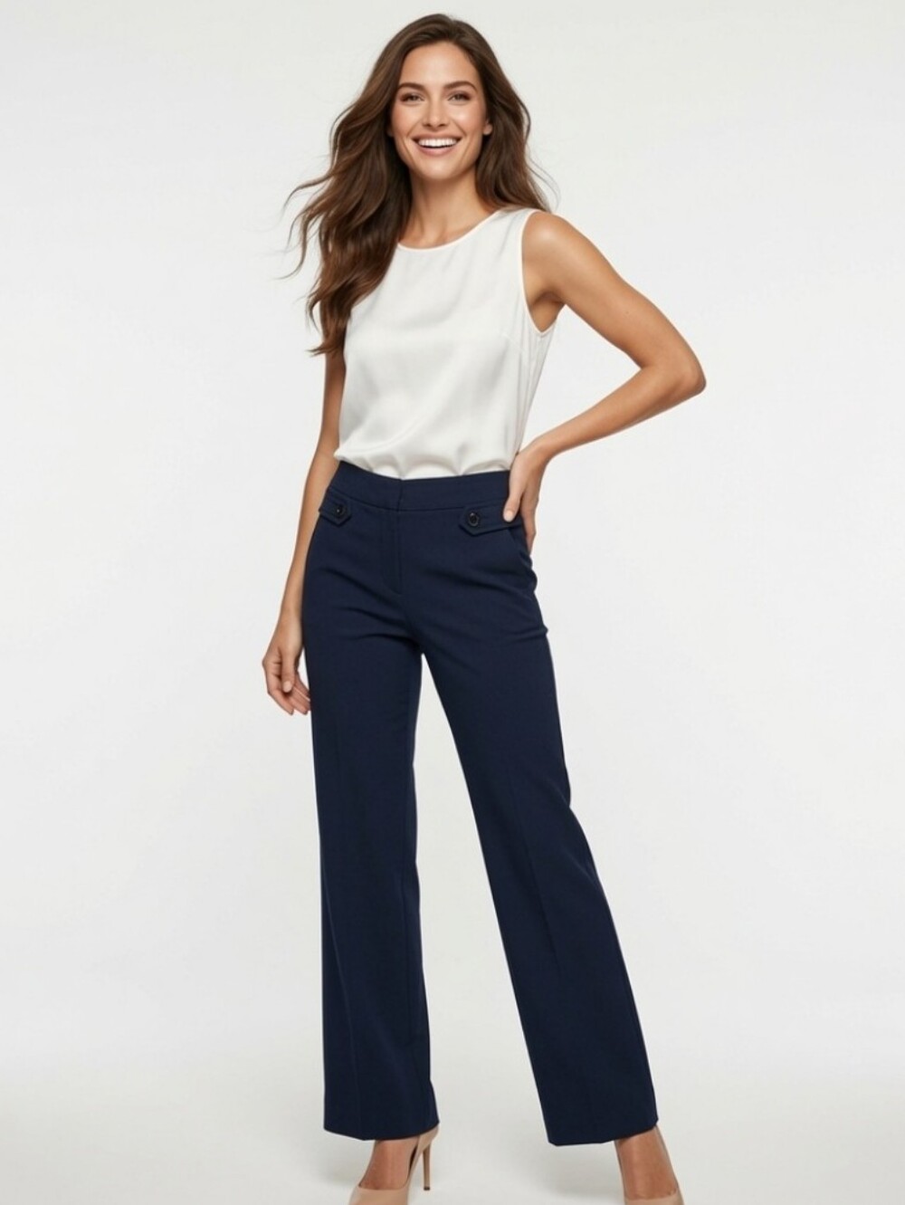 Classic LOFT Navy Wide-Leg Dress Trousers (SIZE: 4)